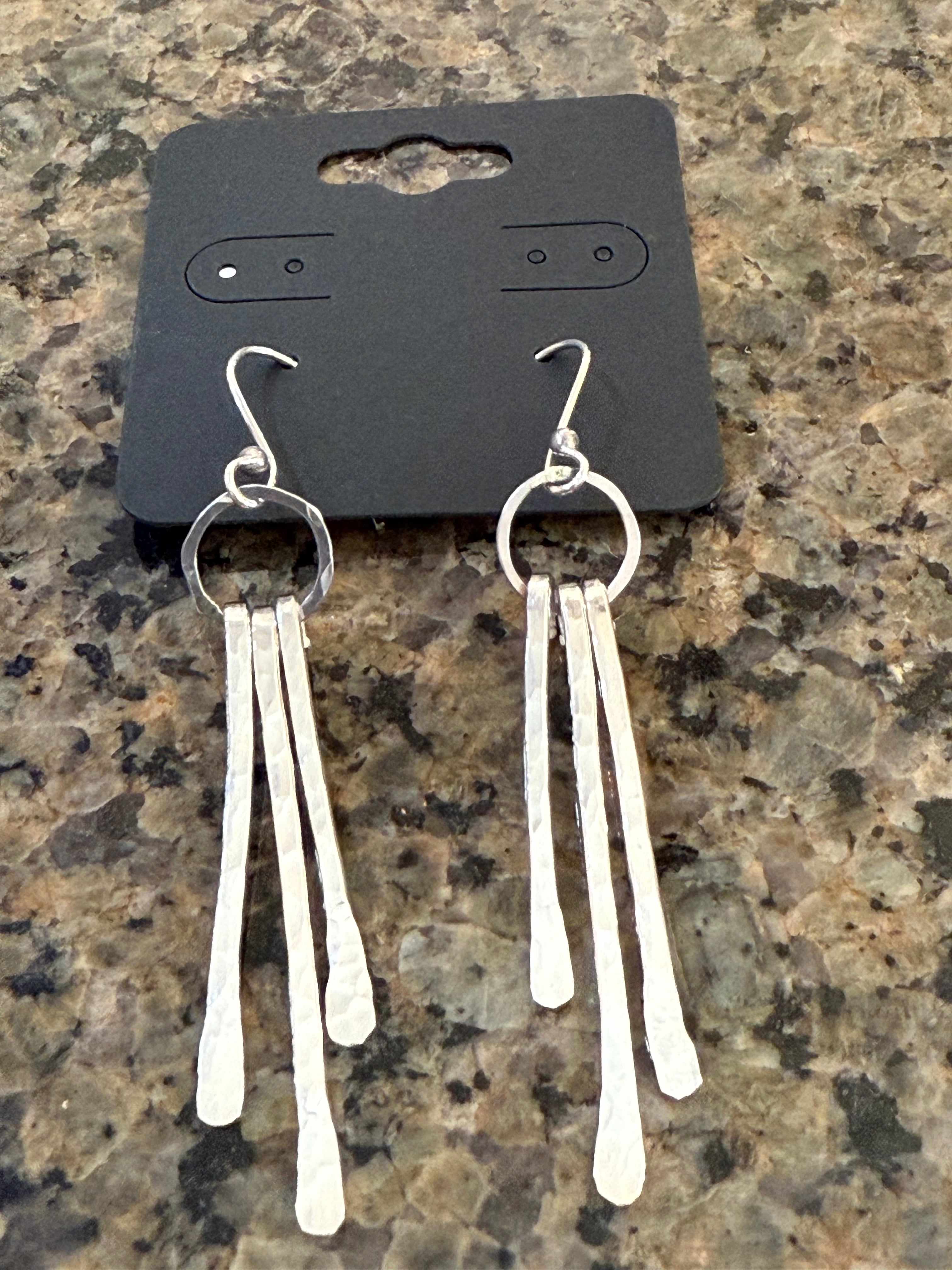 Handcrafted Hammered 3-Wire Drop Earrings