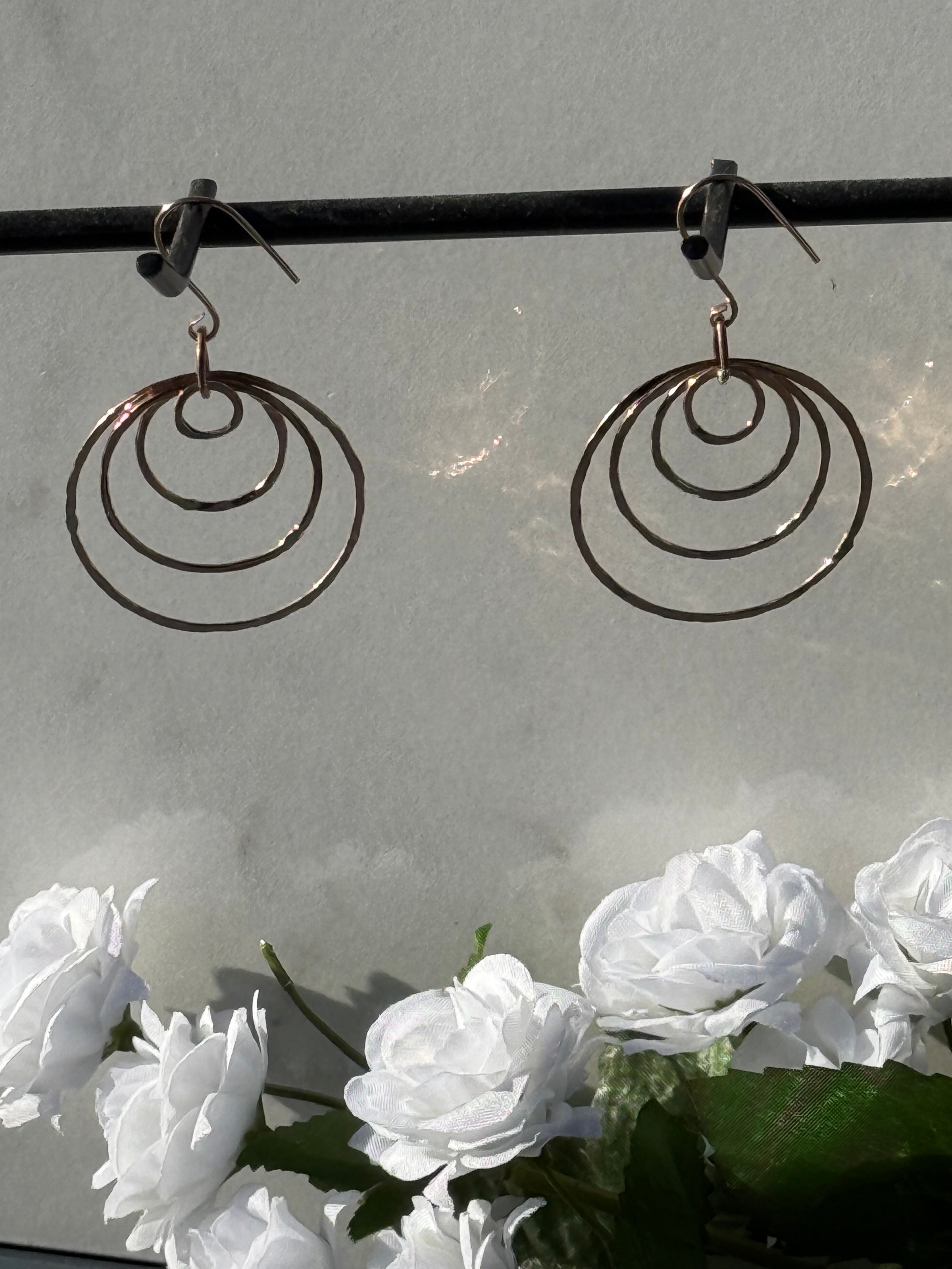 Handcrafted Hammered 4-Wire Hoop Earrings