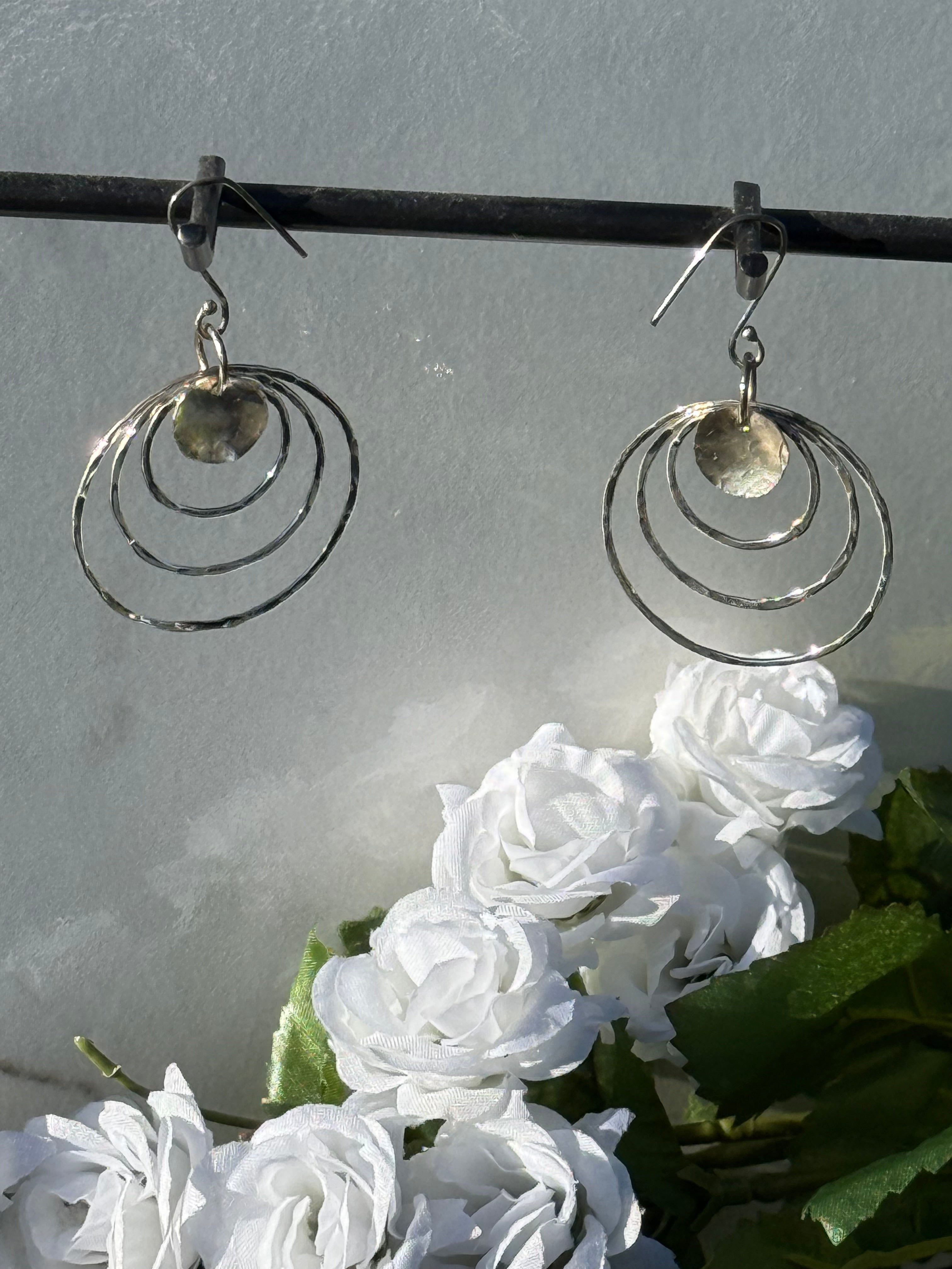 Sterling Silver Disc with Three Hoops