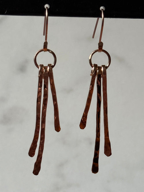Handcrafted Hammered 3-Wire Drop Earrings