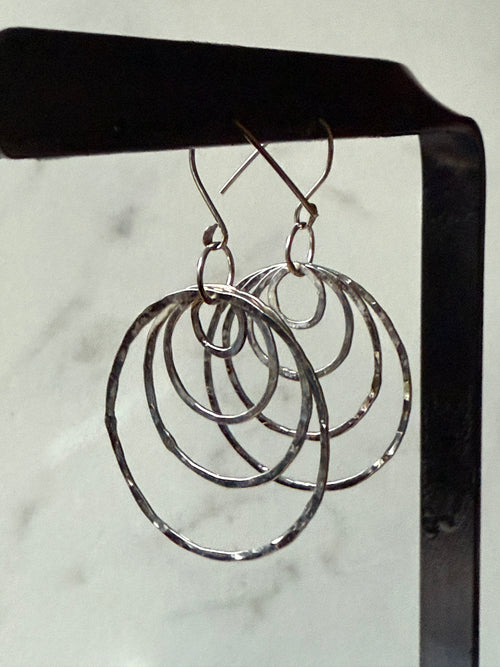Handcrafted Hammered 4-Wire Hoop Earrings