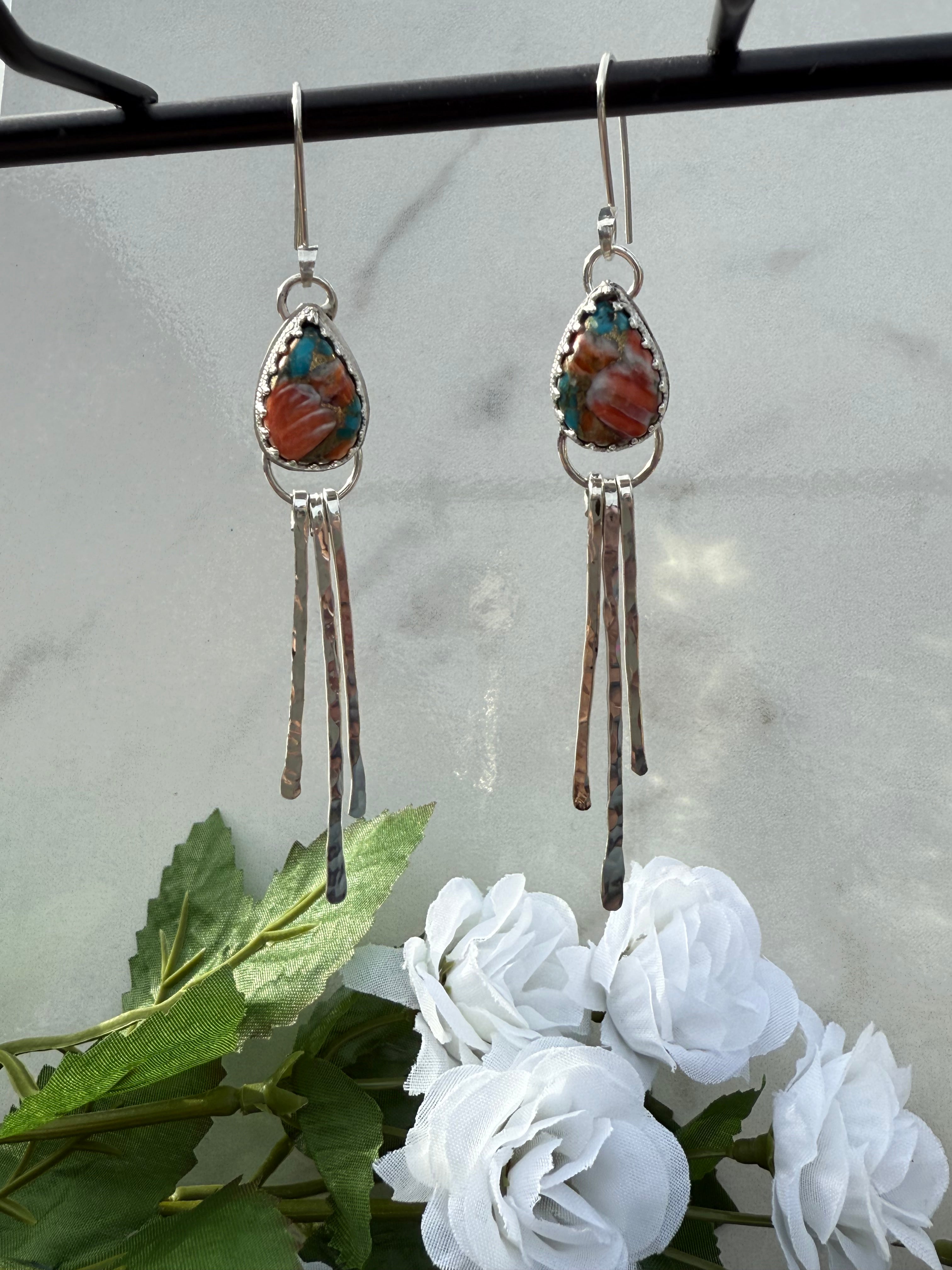 Oyster Copper Turquoise with Hammered Sterling Silver Drops