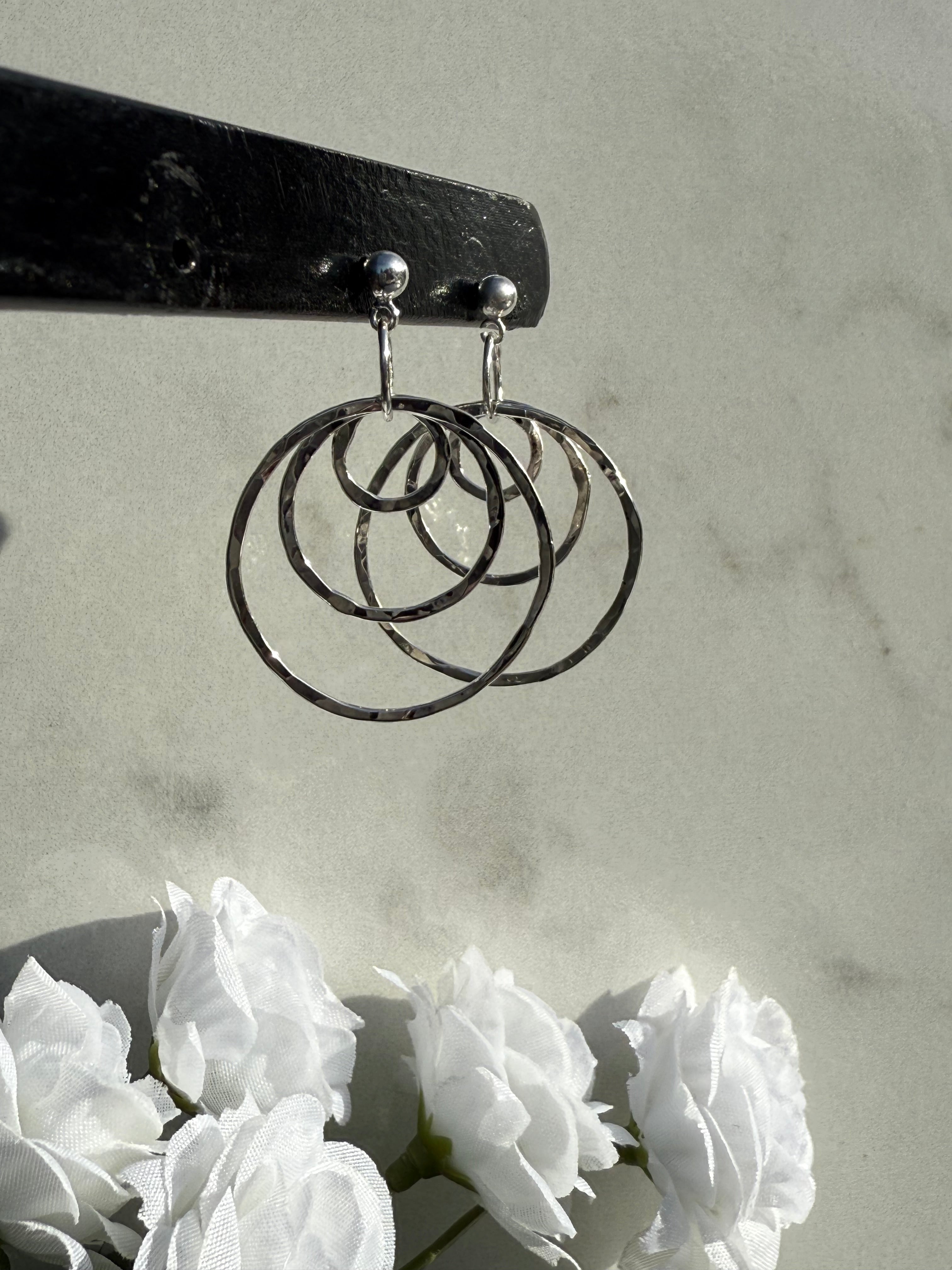 Sterling Silver Posts with Three Hammered Hoops