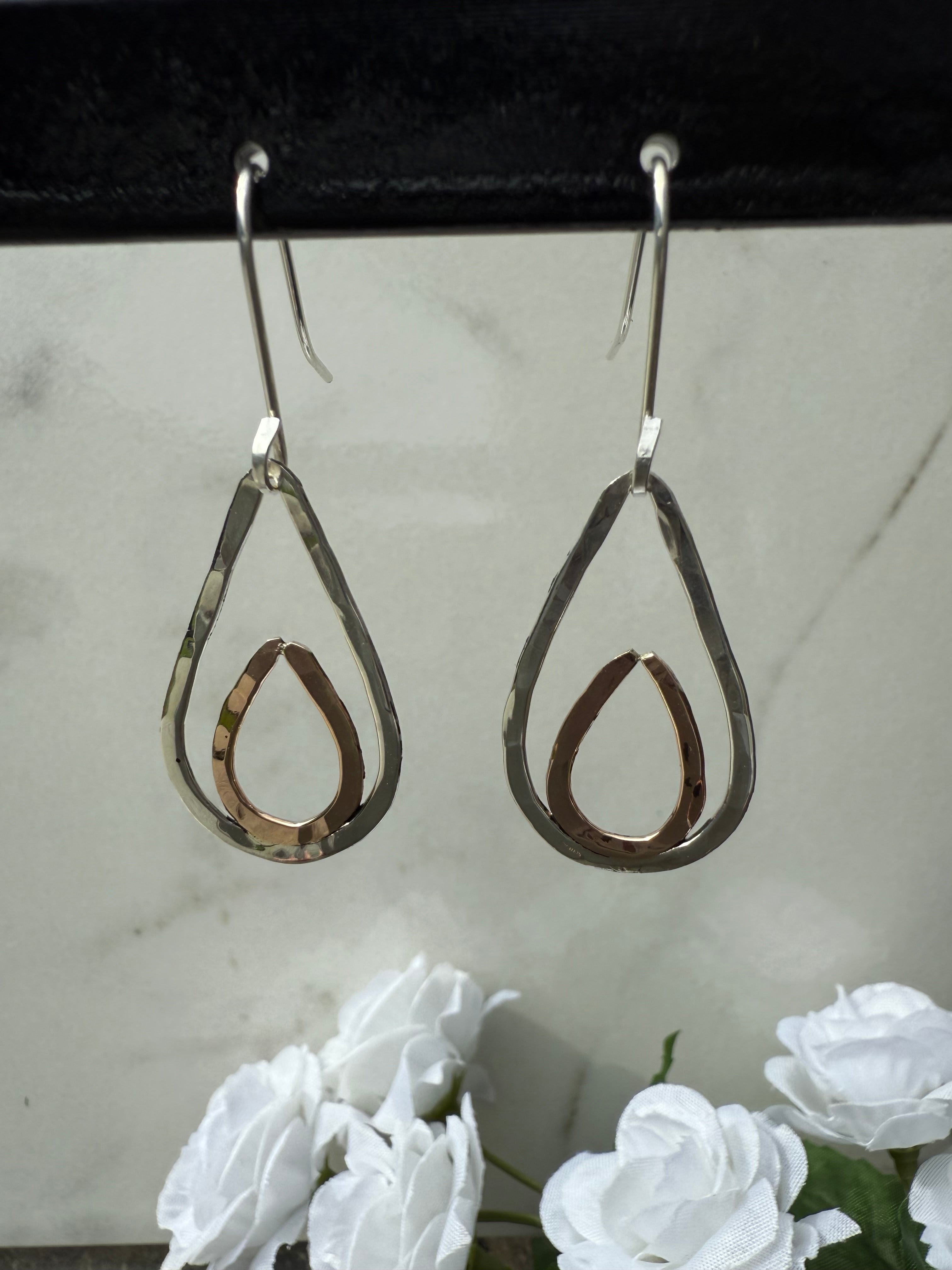 Sterling Silver and Rose Gold Fill Water Drop Earrings